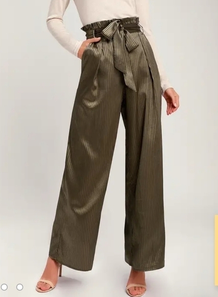 LULU'S Satin Tonal Striped Paper Bag Pants - Picture 1 of 2